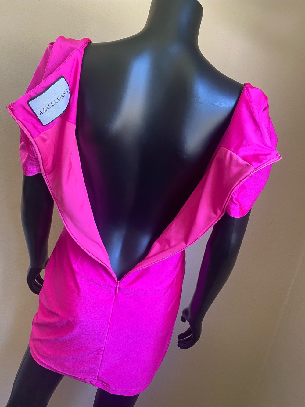 Azalea Wang Fuchsia Pink Barbiecore Glam TayTay Draped Cowl Mini Dress - Picture 9 of 13